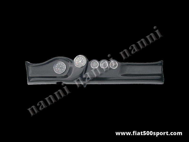 Art. 0732 - Cruscotto Fiat 500 completo di contagiri e contakil. diam. 80 mm. e 3 manometri neri. - Cruscotto Fiat 500 completo di contagiri e contakil. diam. 80 mm.e 3 manometri neri(livello benzina, pressione olio e temperatura olio) Specificare se si desiderano altri manometri. Tutto materiale nuovo, costruito in Italia.
